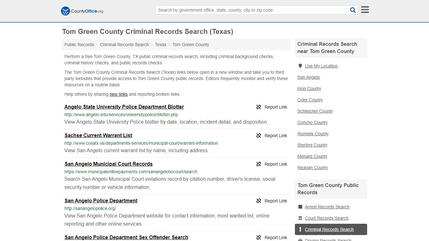 Tom Green County Criminal Records Search (Texas)